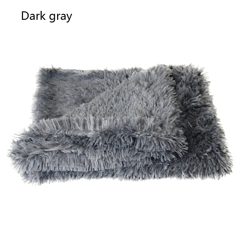 Dark gray Зимнее одеяло для кошек и собак, длинный плюшевый коврик для кровати для собак, двойной утолщенный мягкий удобный глубокий спальный домик для собак и кошек - Цвет: Dark gray