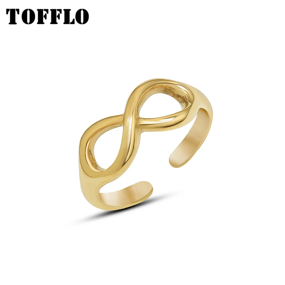

TOFFLO Stainless Steel Jewelry Lucky Number 8 Open Ring 18 K Gold Women's Simple Ring BSA219