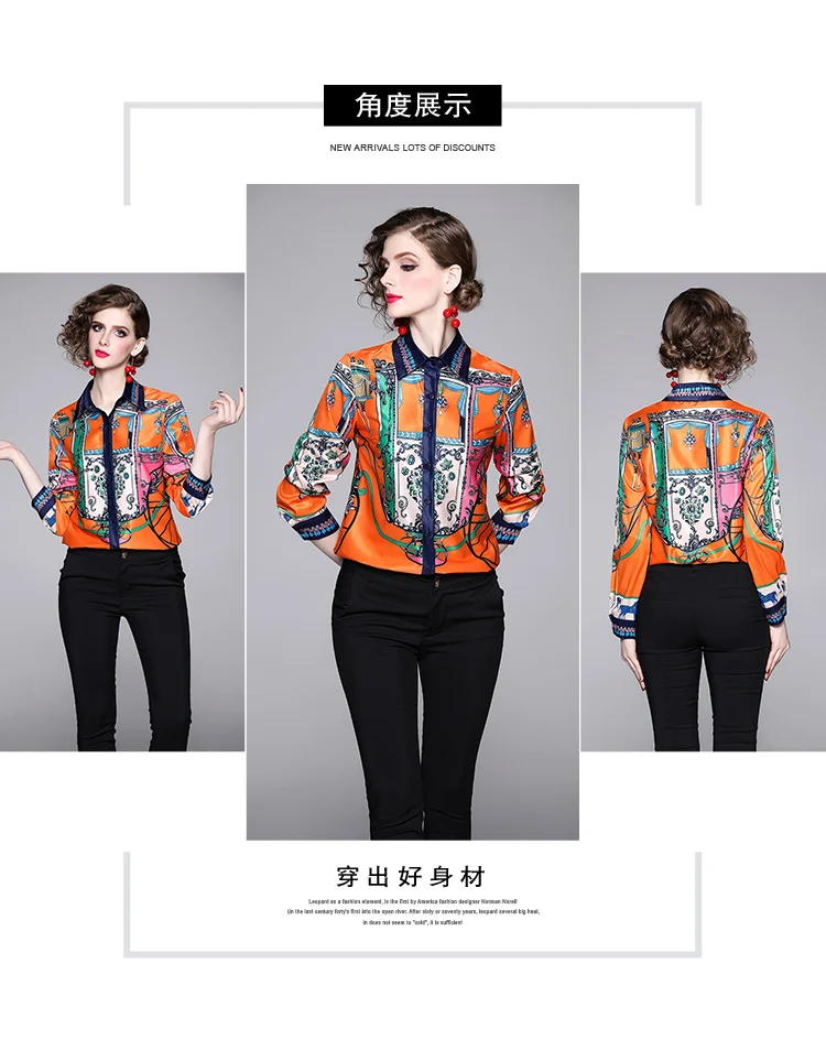 Женская рубашка осень 2019 мода длинный рукав отложной воротник печатная