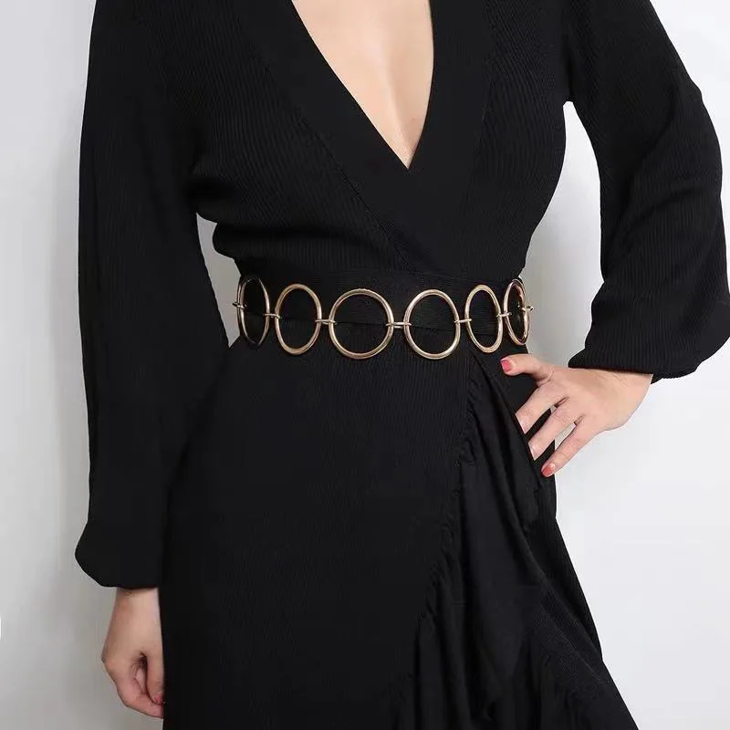 

Spring And Summer Elegant Thin Ladies Gold Silver Waist Chain Large Metal Ring Waist Strap Dress Coat Skirt Lady Decor Waistband