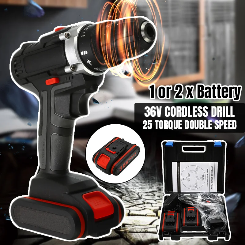 Аккумуляторная электрическая дрель 36 В 5000 мА · ч|Электрические дрели| |