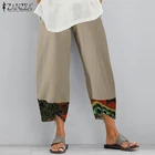 Брюки ZANZEA женские с цветочным принтом, винтажные богемные штаны с широкими штанинами, повседневные хлопковые шаровары с поясом на резинке, на лето