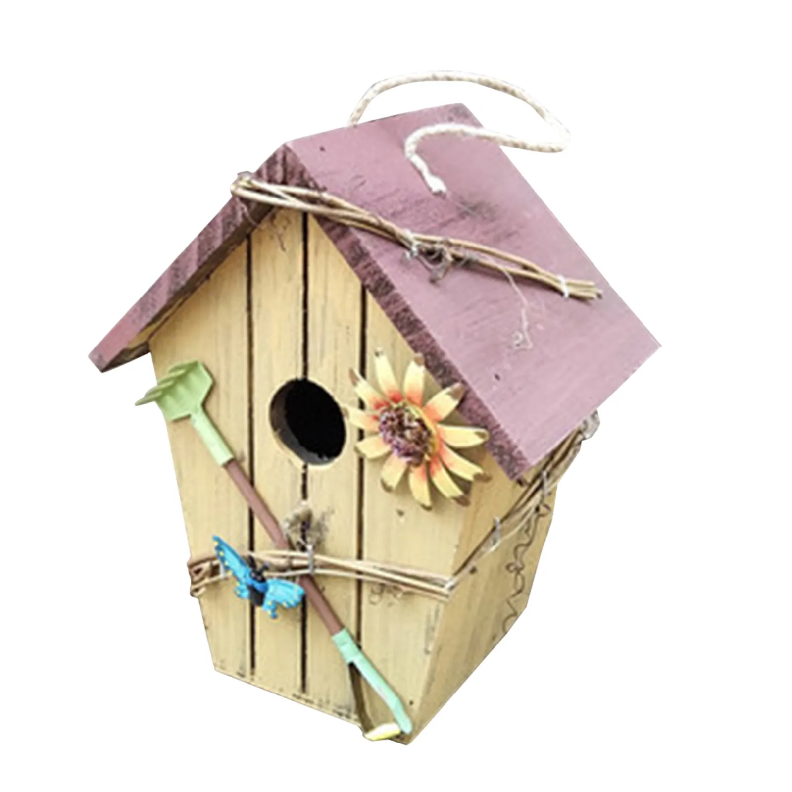 

Creative Wooden Nest Dox Nest House Bird House Bird Box Hand Woven Birdhouses Creative Hanging Rope Home Wooden Bird House