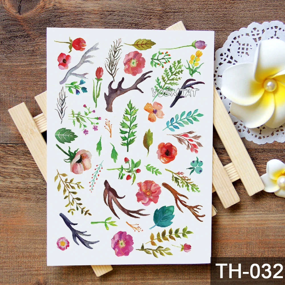 Waterproof Temporary Tattoo Sticker Leaves Flowers Kids Cute Tatoo Arm Neck Sexy Body Art Fake slut Tatto Women Men | Красота и