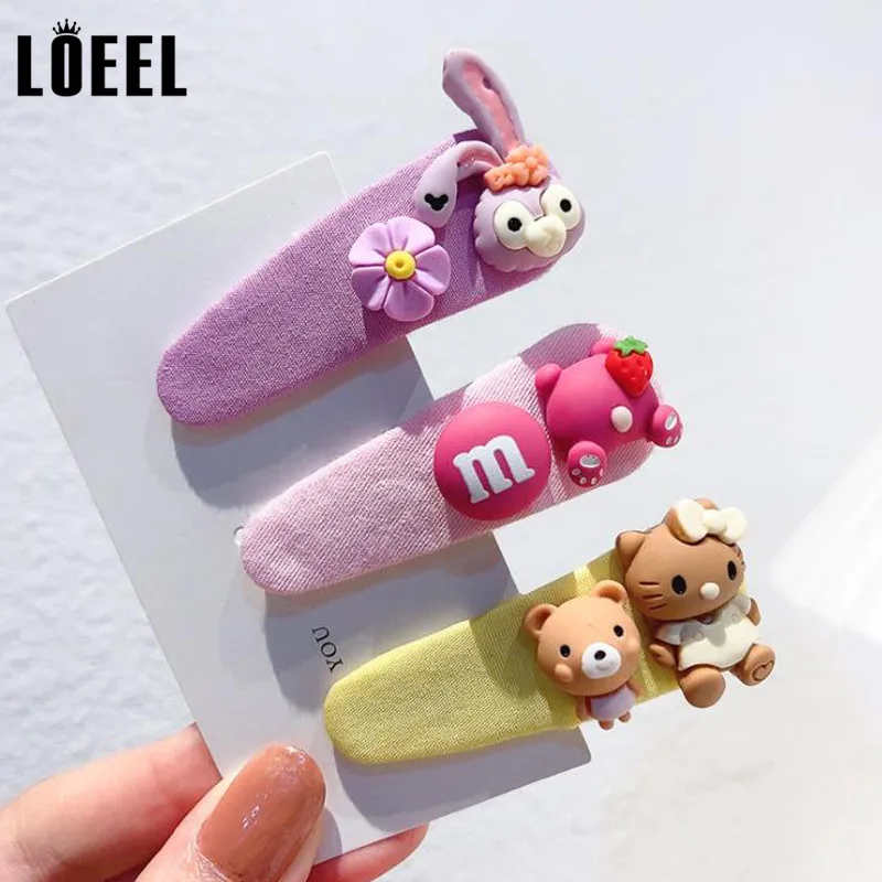 

2Pcs/Set Hot Sale Children Cartoon Hairpins Candy Color Solid Flower Animals BB Snap Hair Clips For Girls Kids Hair Accessories