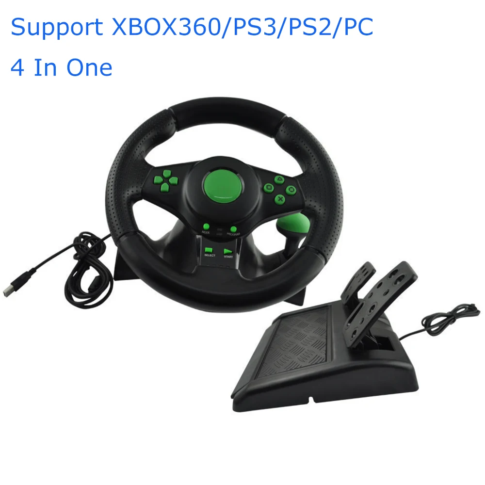 

180 Degree Rotation Gaming Vibration Racing Steering Wheel With Pedals Car Steering Wheel For XBOX 360 For PS2 For PS3 PC USB