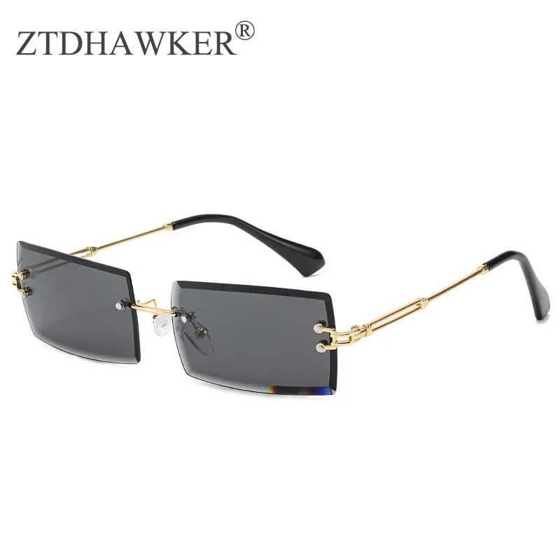 

New Style Rimless Trim Gold Frame Square Sunglasses Women Luxury Brand Fashion Small Glasses Eyeglasses