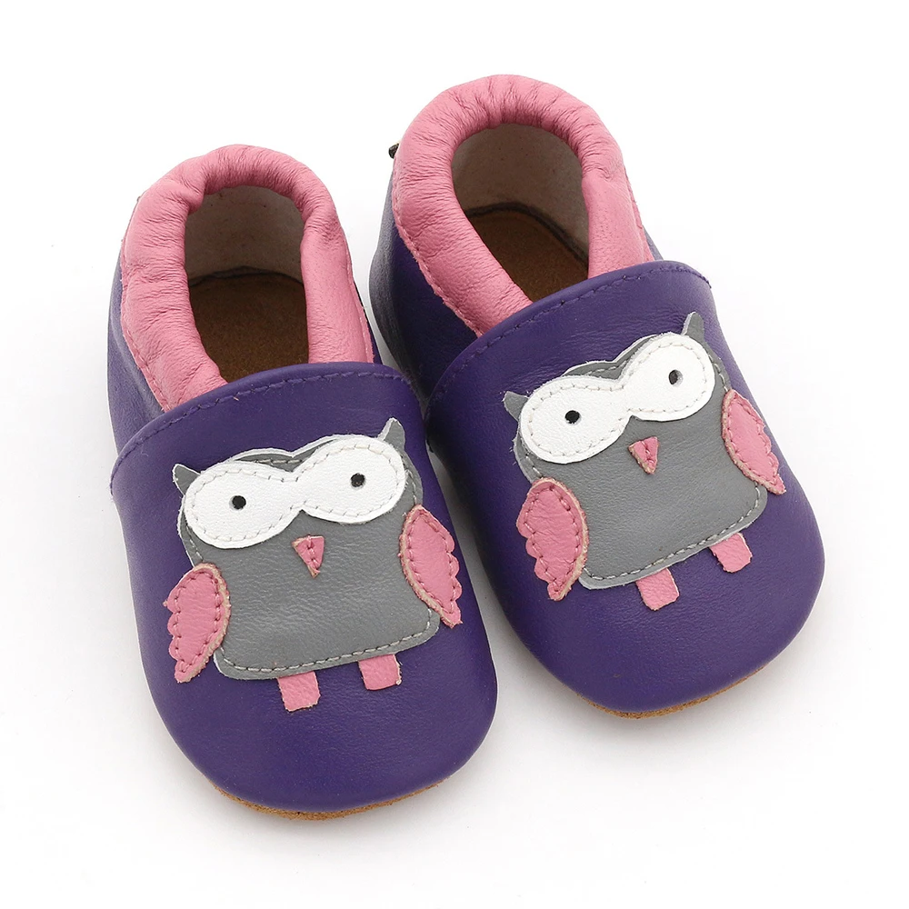 118 owl purple Детская обувь; мягкие мокасины из натуральной коровьей кожи для маленьких мальчиков и девочек; обувь для малышей; тапочки для первых шагов; нескользящая обувь с мышкой; 104 - Цвет: 118 owl purple