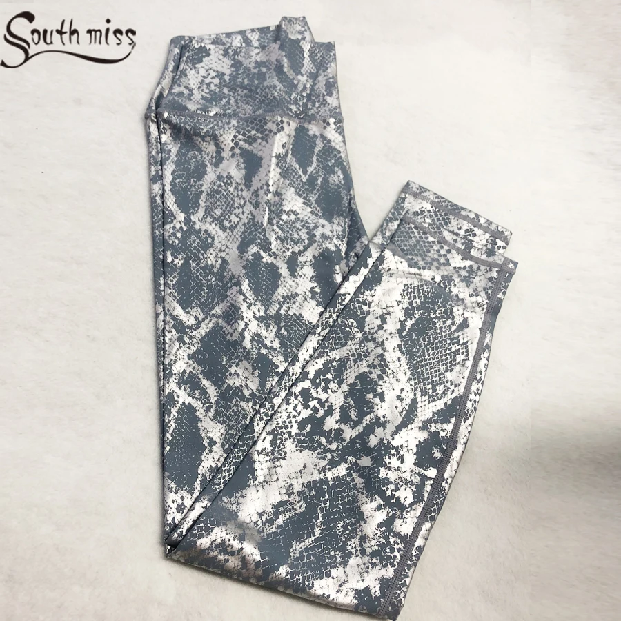 Американский размер металлик змеиной леггинсы с набивным рисунком для женщин