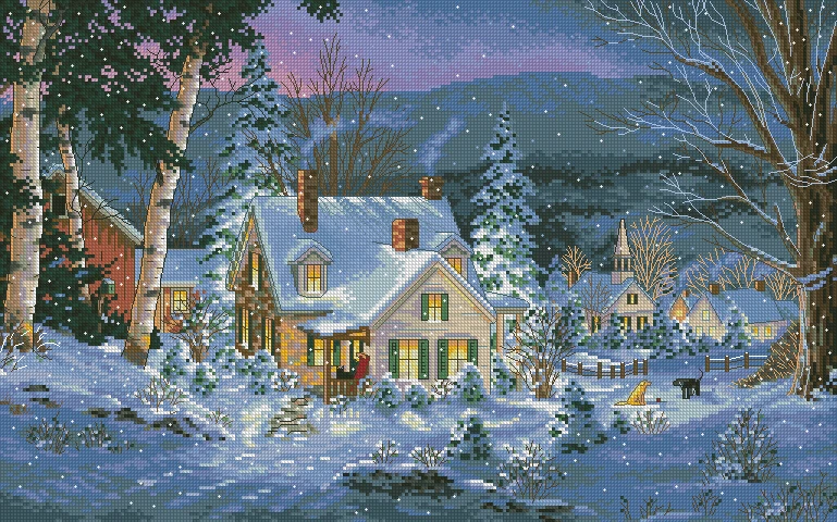 

Набор для вышивки крестом из натурального хлопка, зимняя тишина, зимняя Гора, дом, зимняя снежная ночь, диммер, 100%