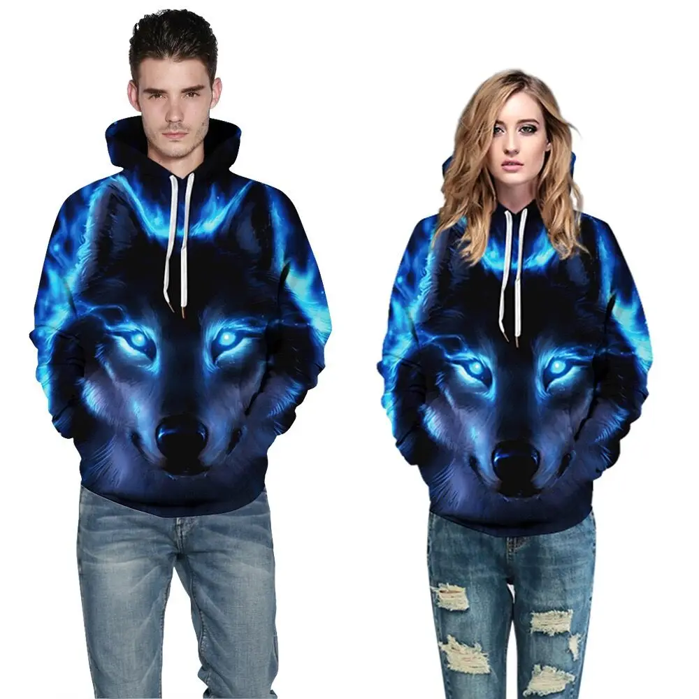 

Wolf 3D printing men's and women's hooded tops tops men's casual fashion spring, autumn and winter shiny hip-hop style