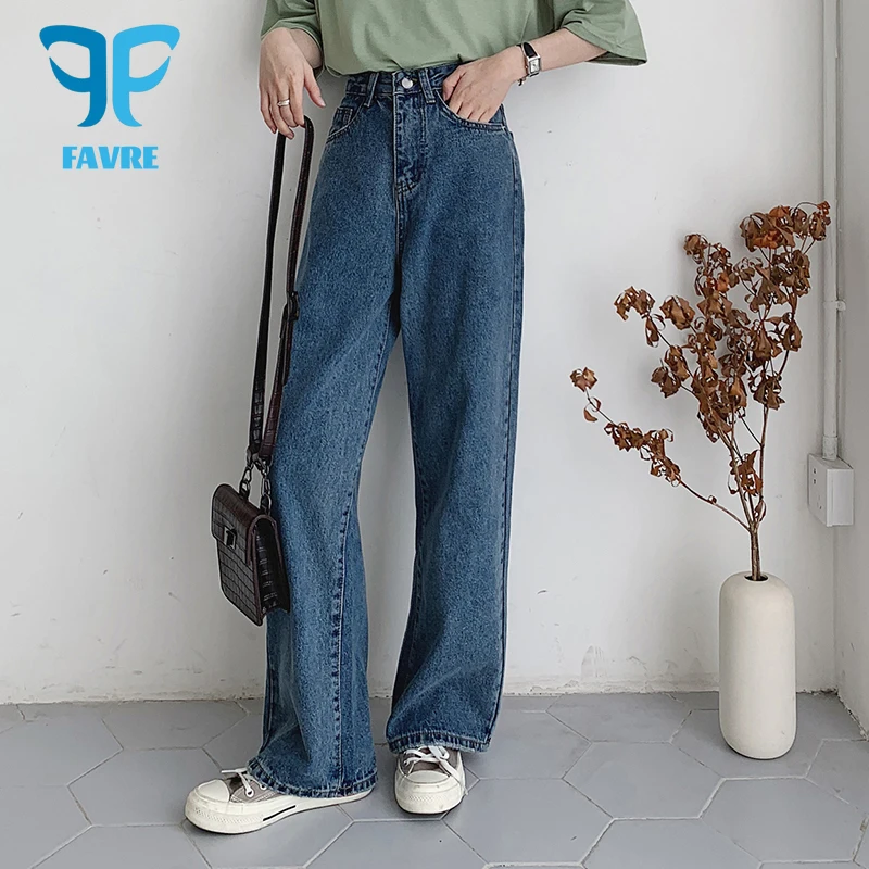 

Casual High Waist Loose Women Denim Jeans Streetwear Vintage Long Wide Leg Jeans Pants Female Trousers Capris 2021