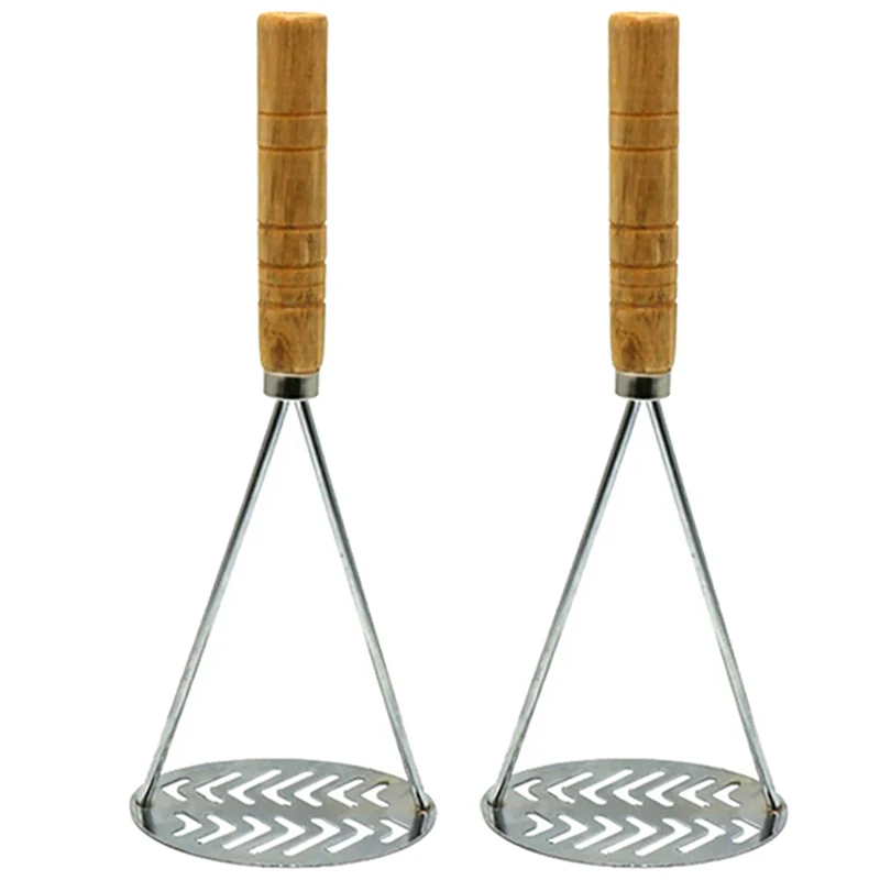 

2PCS Stainless Steel Potato Masher Wood Handle Manual Masher Kitchen Food Masher Vegetable Tools Kitchen Gadgets Accessorie