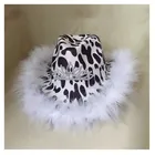 Шляпа Женская в ковбойском стиле, винтажная фетровая Панама с узором в виде пятнистых перьев, с свернутым козырьком, в Западном джазовом стиле