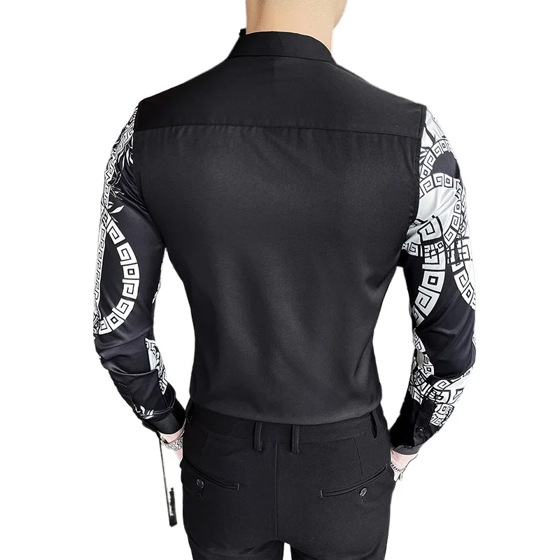 

Loldeal New Style Long-sleeved Shirt Men Slim Floral Batik Polyester Fiber Buttons