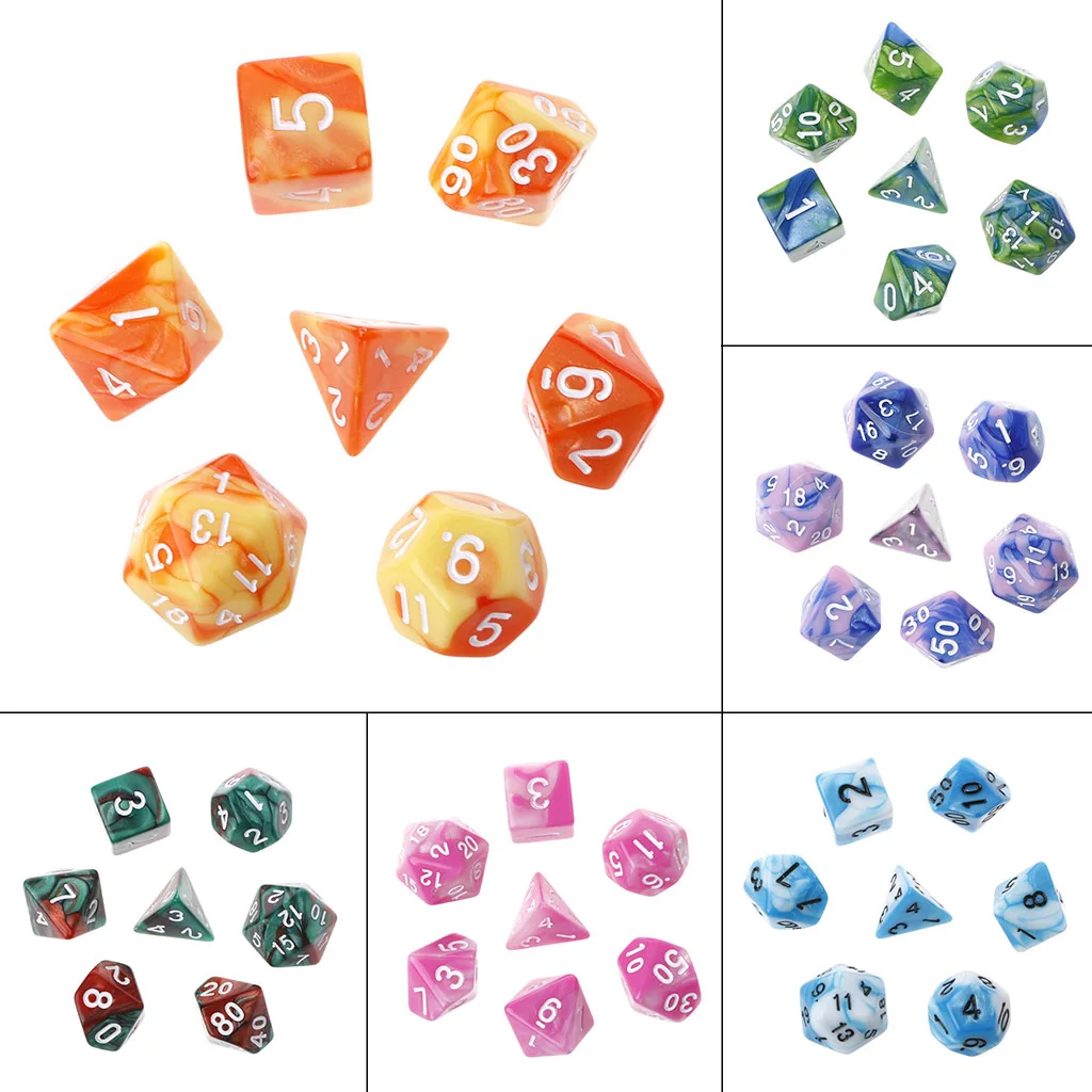7 шт./компл. акриловые многогранные кости для TRPG настольной игры Подземелья и Драконы D4-D20