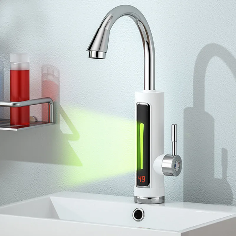 

3300W Instant Electric Faucet 220V Hot Water Heater Stainless Steel LED Ambient Light Temperature Display Tap Bathroom Kitchen