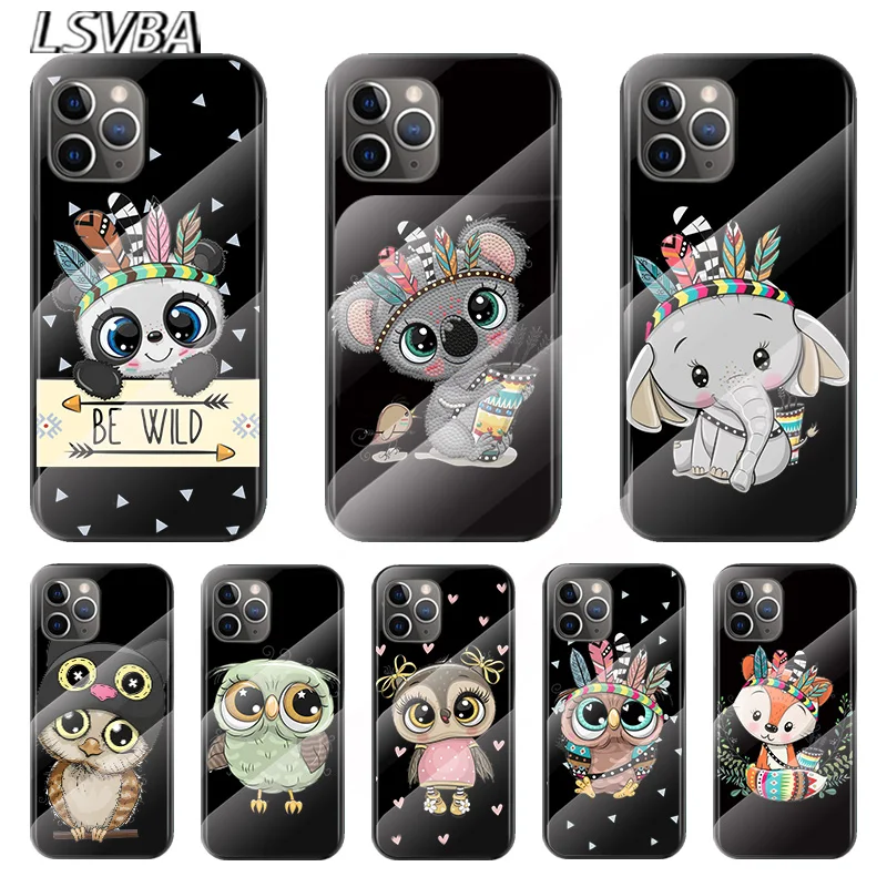 

Cute Cartoon Animals For Apple iPhone 12 11 8 7 6 6S XS XR SE X 2020 Pro Max Mini Plus Tempered Glass Cover Phone Case