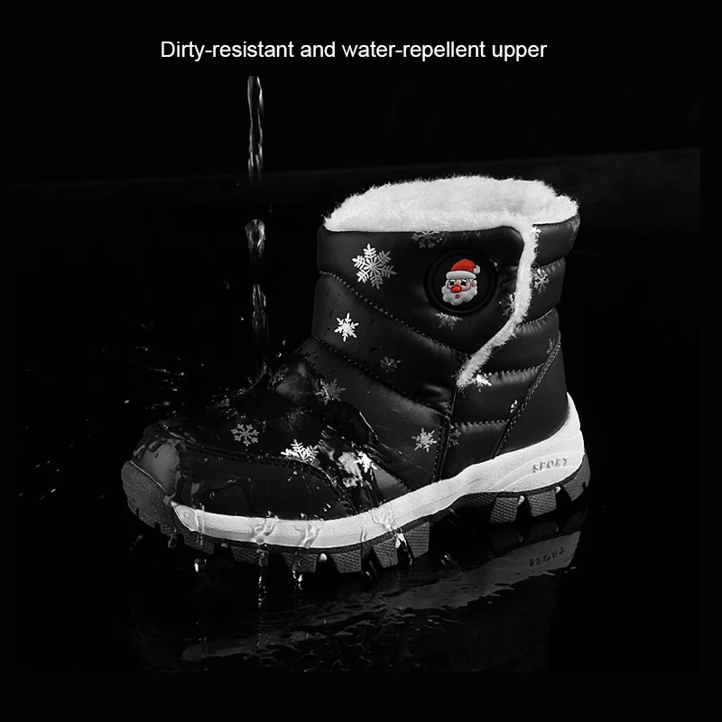Botas de nieve para ni&ntilde;os y ni&ntilde;as, c&aacute;lidas, de invierno, gruesas y de algod&oacute;n, para exteriores, botas nieve c&oacute;modas, zapatos de Navidad-2
