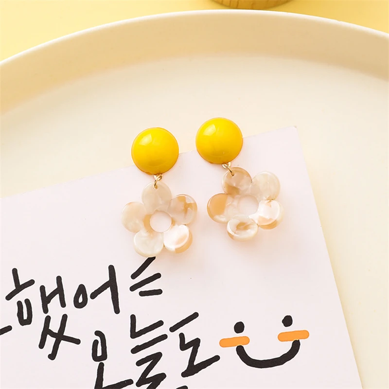 SOHOT милые желтые женские летние серьги капли с цветами яркие цвета маленькие