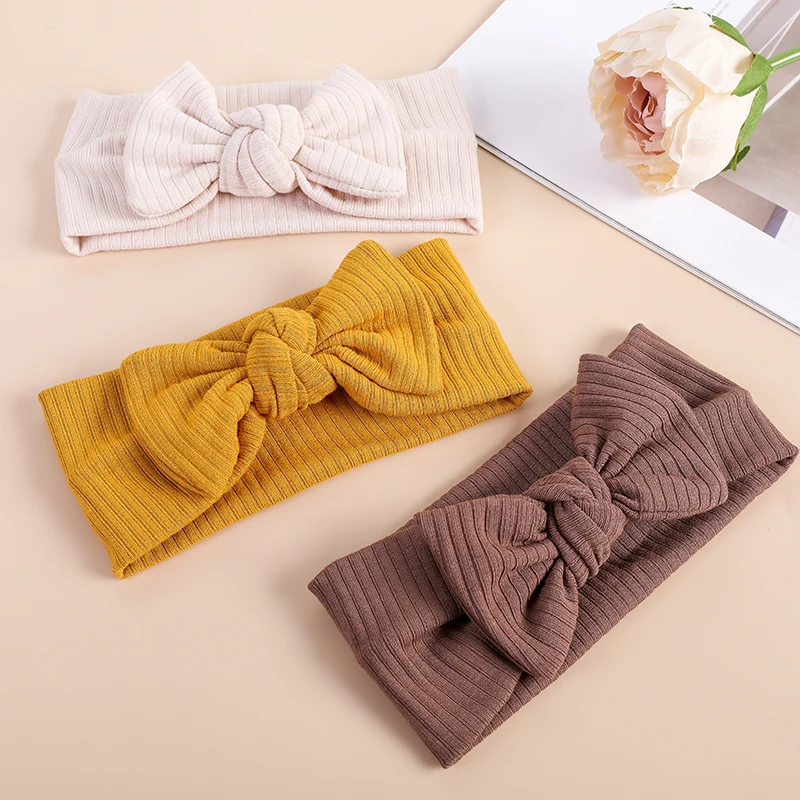 Diadema con lazo para beb&eacute;, ni&ntilde;o ni&ntilde;a turbante de algod&oacute;n para, cinta para el pelo de punto para reci&eacute;n nacido, diadema el&aacute;stica, accesorios para el cabello para ni&ntilde;os, cintas para cabello de princesa-0