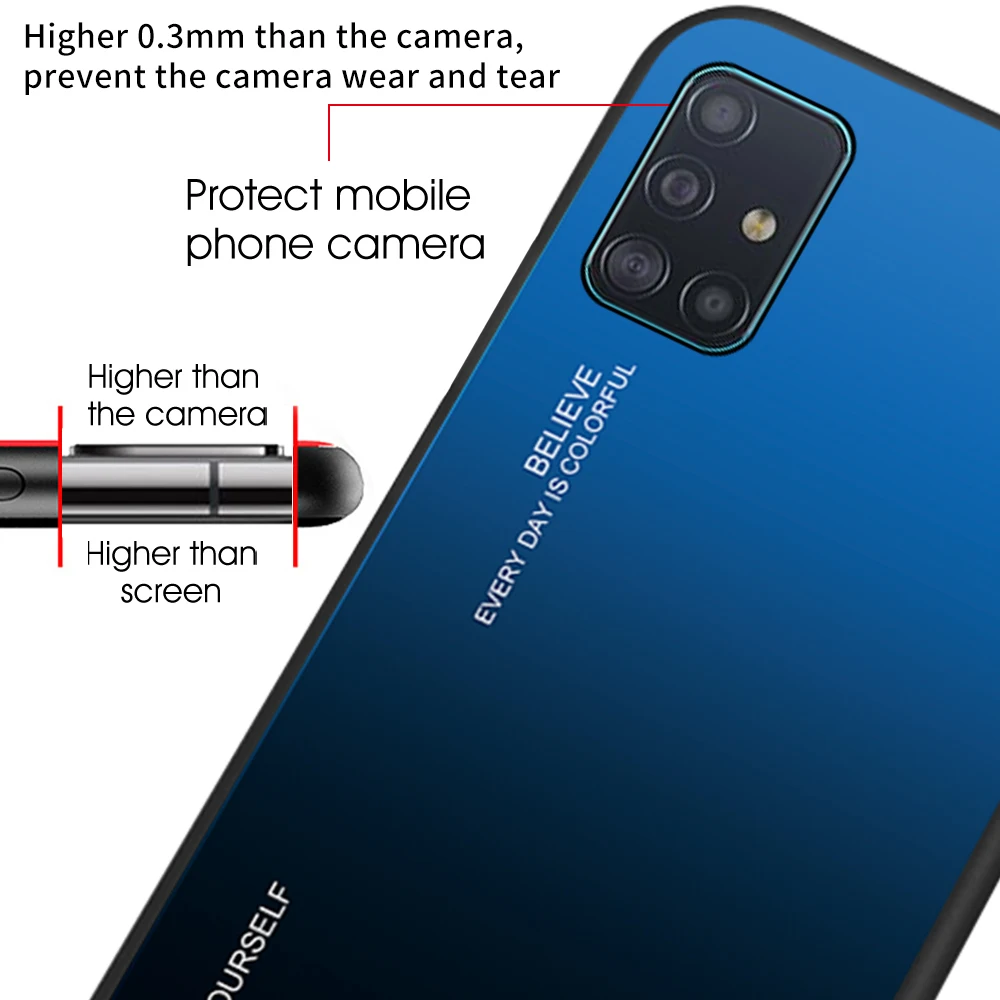 Gradient Phone Case for Samsung Galaxy A51 S21 Case Tempered Glass Cover for Samsung Galaxy A51 2020 A71 A 51 Coque Cover Funda