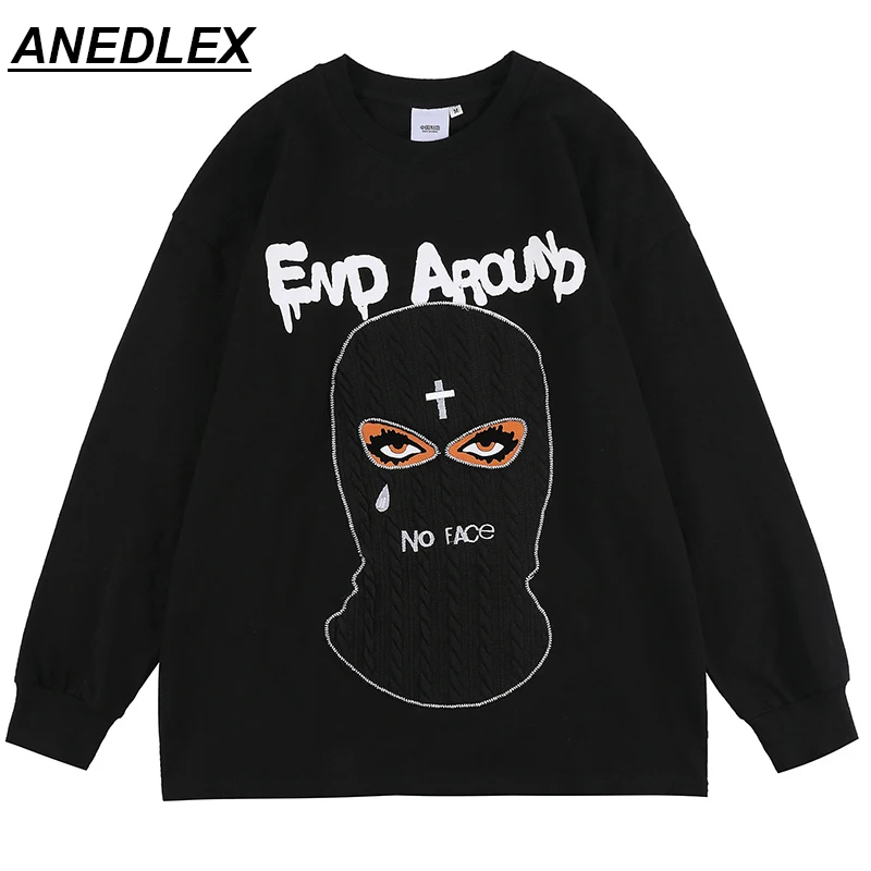 

Hip Hop Fashion Gothic T-Shirt Streetwear Harajuku Thief Mask print Print TShirt 2022 Men Spring Long Sleeve Cotton Loose Tshirt