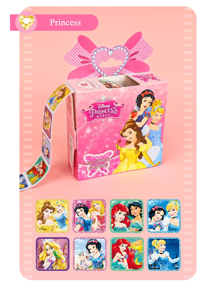 Pegatinas extra&iacute;bles de dibujos animados para ni&ntilde;os, 200 hojas en caja, Disney, Frozen, Elsa, Anna, pegatina en rollo, Princesa Sof&iacute;a, coches, poni, Juguetes-3
