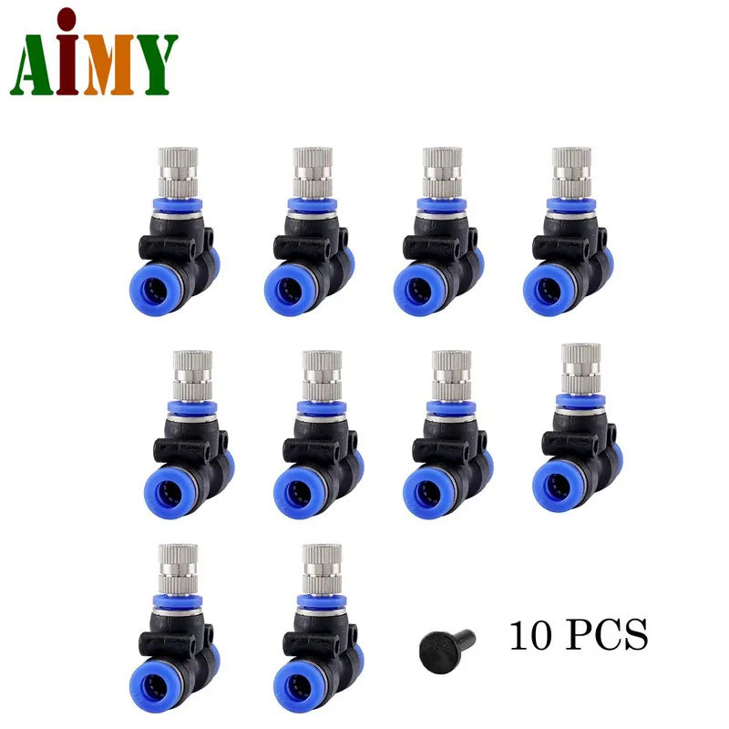 

10Pcs/Lot Quick Connector Nozzle With 6mm Tee For Low Pressure Spray System Quick Insert Atomizing Nozzle Cooling Spray Nozzle