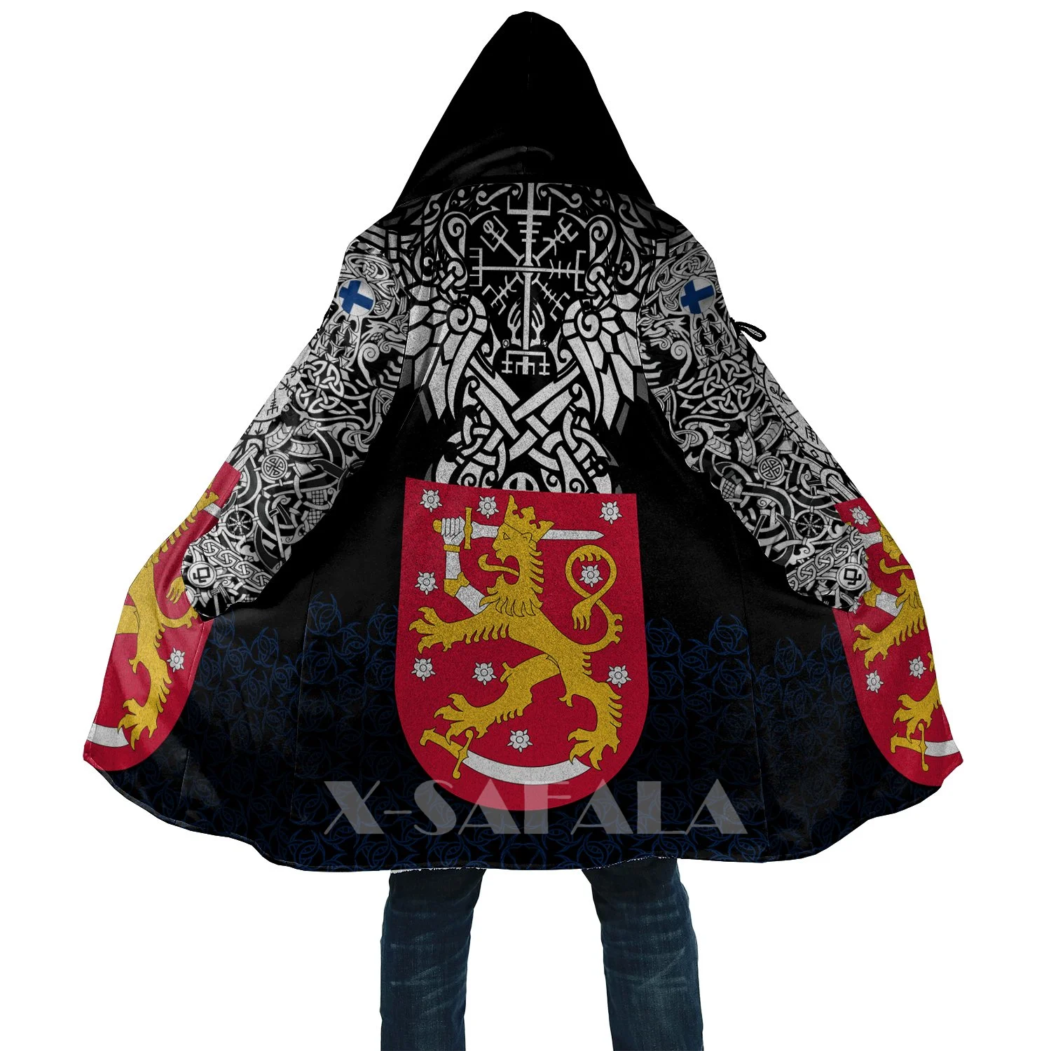 

Мужское теплое пальто с капюшоном и 3D-принтом