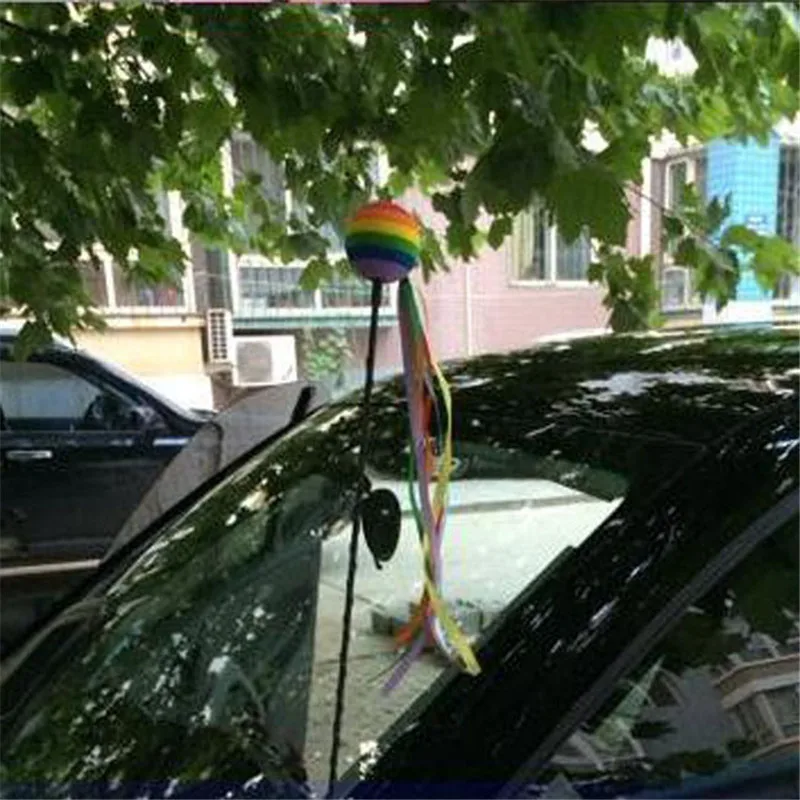 

Rainbow Straps Adorable Cartoon Doll Antenna Balls EVA Ball Aerial Topper Decoration Car Styling Exterior Roof Ornament
