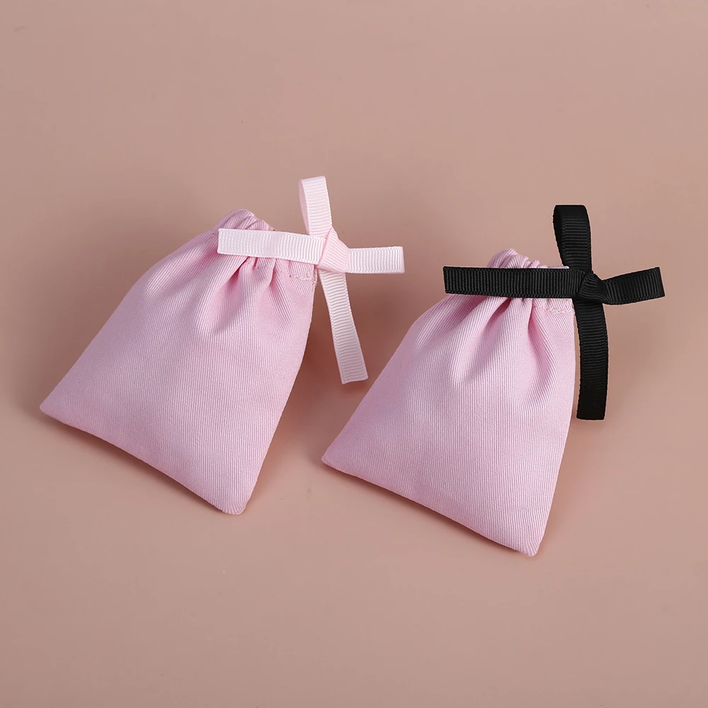 20pcs Pink Cotton Canvas Bags with Ribbon Small Necklace Earring Packaging Pouch Wedding Favor Gift Bag Jewelry Package Pouch