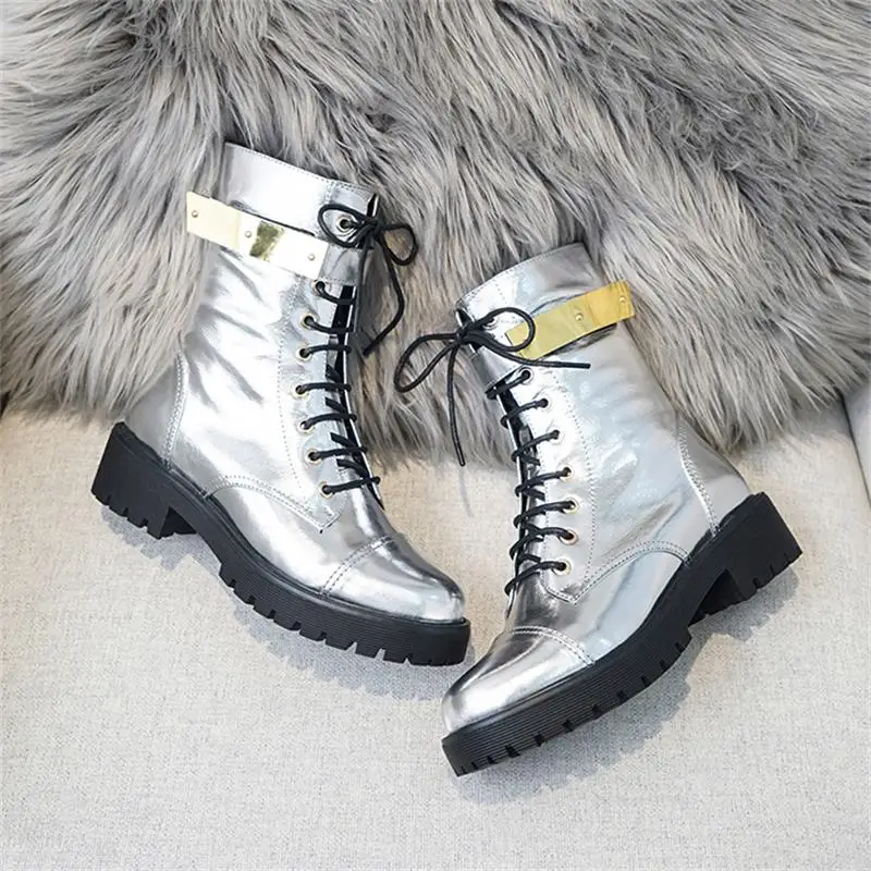Botas Mujer/ г. Женская обувь зимние мотоциклетные ботинки черного и серебристого цвета женские ботинки на шнуровке с круглым носком женская обувь scarpe donna