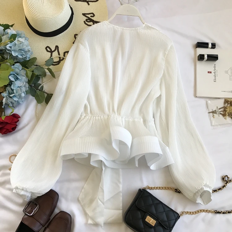 Женская Элегантная блузка с длинным рукавом-фонариком пикантная рубашка