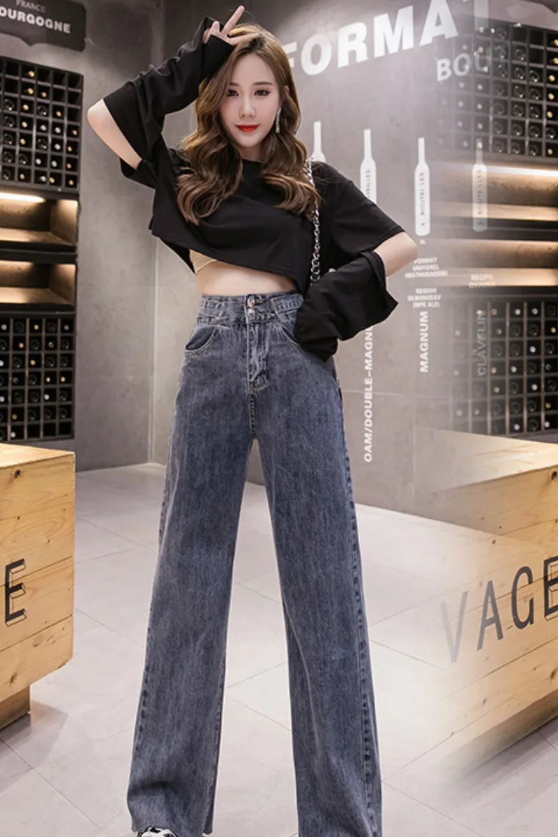 

Women's New Fashion Street chic Vintage Loose Wide Leg Flare Jeans for women Pants Spring Fall Stylish Denim Trousers female