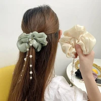 new womens pleated hair tie comfortable and smooth satin headband pearl pendant hair accessory rhinestone hair rope trinkets