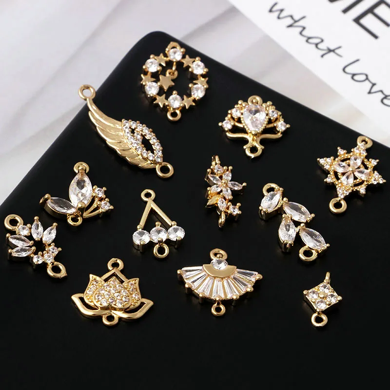 

5 Pcs Exquisite Inlaid Zircon Eagle Wings Lotus Butterfly Christmas Pendant DIY Buttons Earrings Necklace Jewelry Accessories