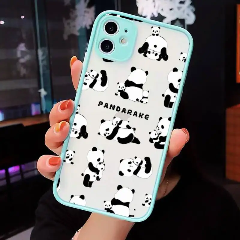 

Cute Cartoon panda Phone Cases matte transparent For blue iPhone 7 8 x xs xr 11 12 pro plus max mini Clear Funda