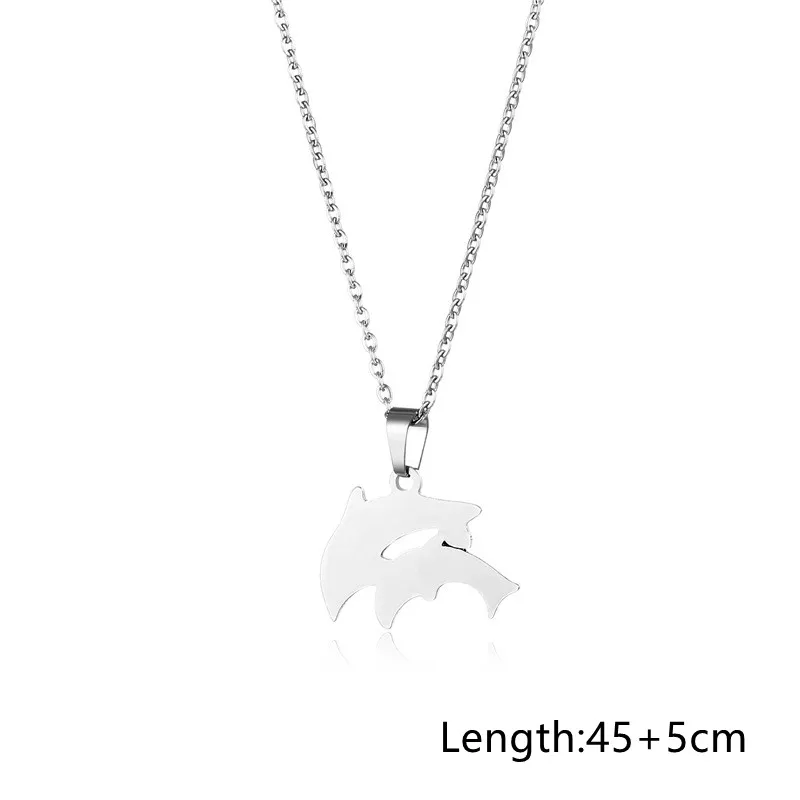 

Silver Color Stainless Steel Necklace for Women Man Playful Couple Dolphin Pendant Necklace Engagement Jewelry