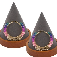 ethnic style exaggerated big hoop earrings female miyuki rice beads pure hand made beaded contrast earrings big earrings