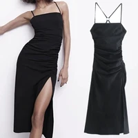 jennydave dress women fashion 2022 sexy party spaghetti strapless black vestidos hollow out in back forking midi dresses