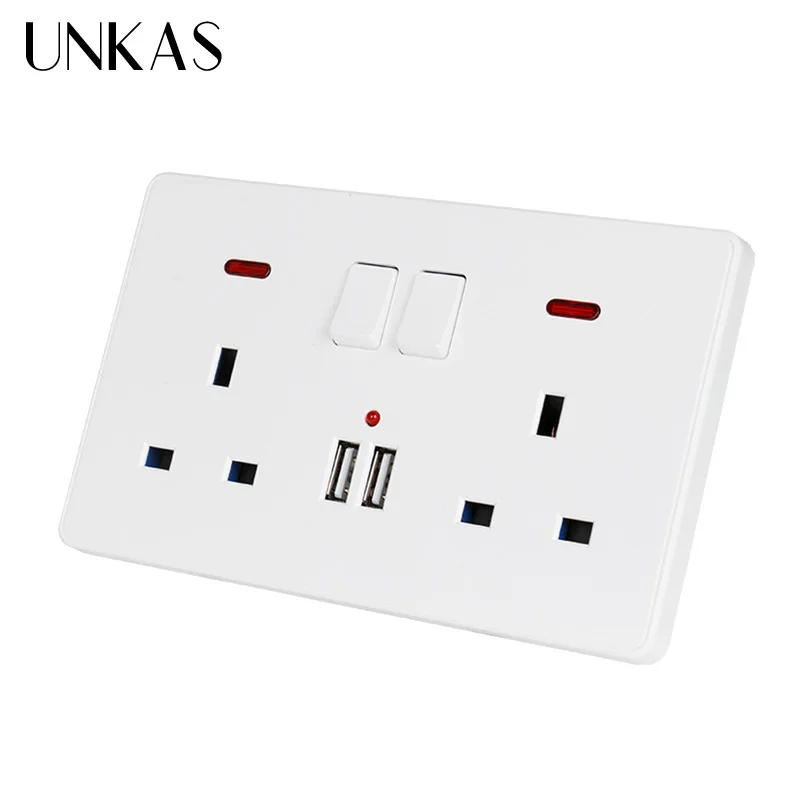 UNKAS настенная розетка двойная 146 мм * 86 белая цветная стандартная переключается 2.1A