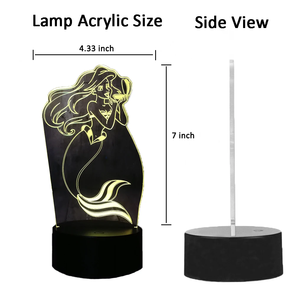 Детский ночник Русалочки 7 цветов меняющий цвет светодиодный 3D светильник