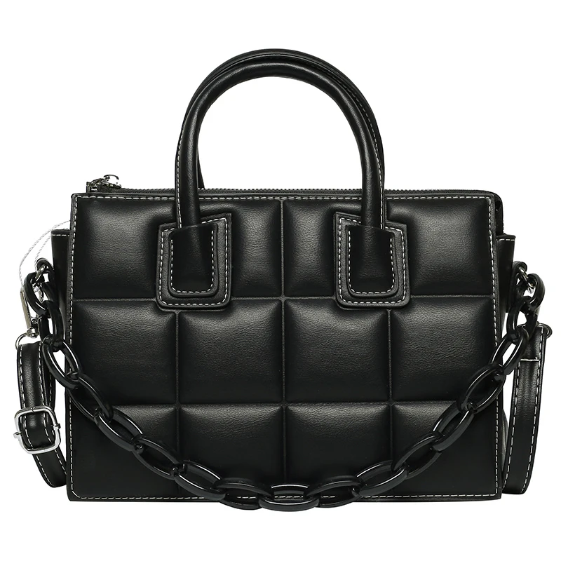 

[EAM] Women New Black Geometric Square Zipper PU Leather Personality All-match Crossbody Shoulder Bag Fashion Tide 2021 18A0708