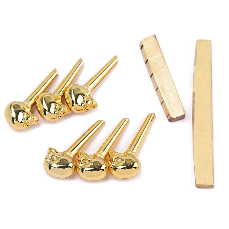 

6Pieces Golden Brass Bridge Pins with Guitar Bridge Saddle Nut Set Suit for Acoustic Guitar