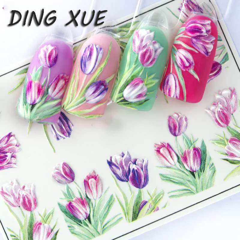 1 шт. 3D акриловые гравированные наклейки для ногтей тисненые фиолетовые