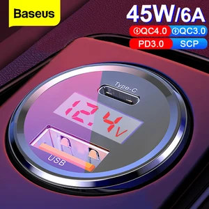 baseus 45w usb car charger quick charge 4 0 3 0 for iphone xiaomi samsung qc4 0 qc3 0 qc type c pd car fast mobile phone charger free global shipping