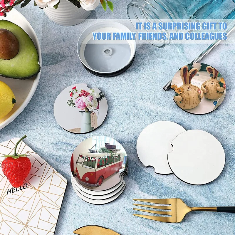 16 Pcs Blank Coasters DIY Car Cup Coaster Absorbent Drink Mat for Kitchen Living Room Office |