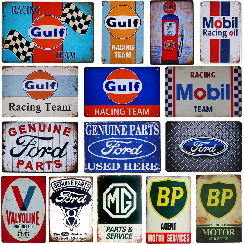 

Shabby Chic Metal Tin Signs Gas Oil Decorative Plaque Garage Racing Team House Man Cave Club Wall Decor