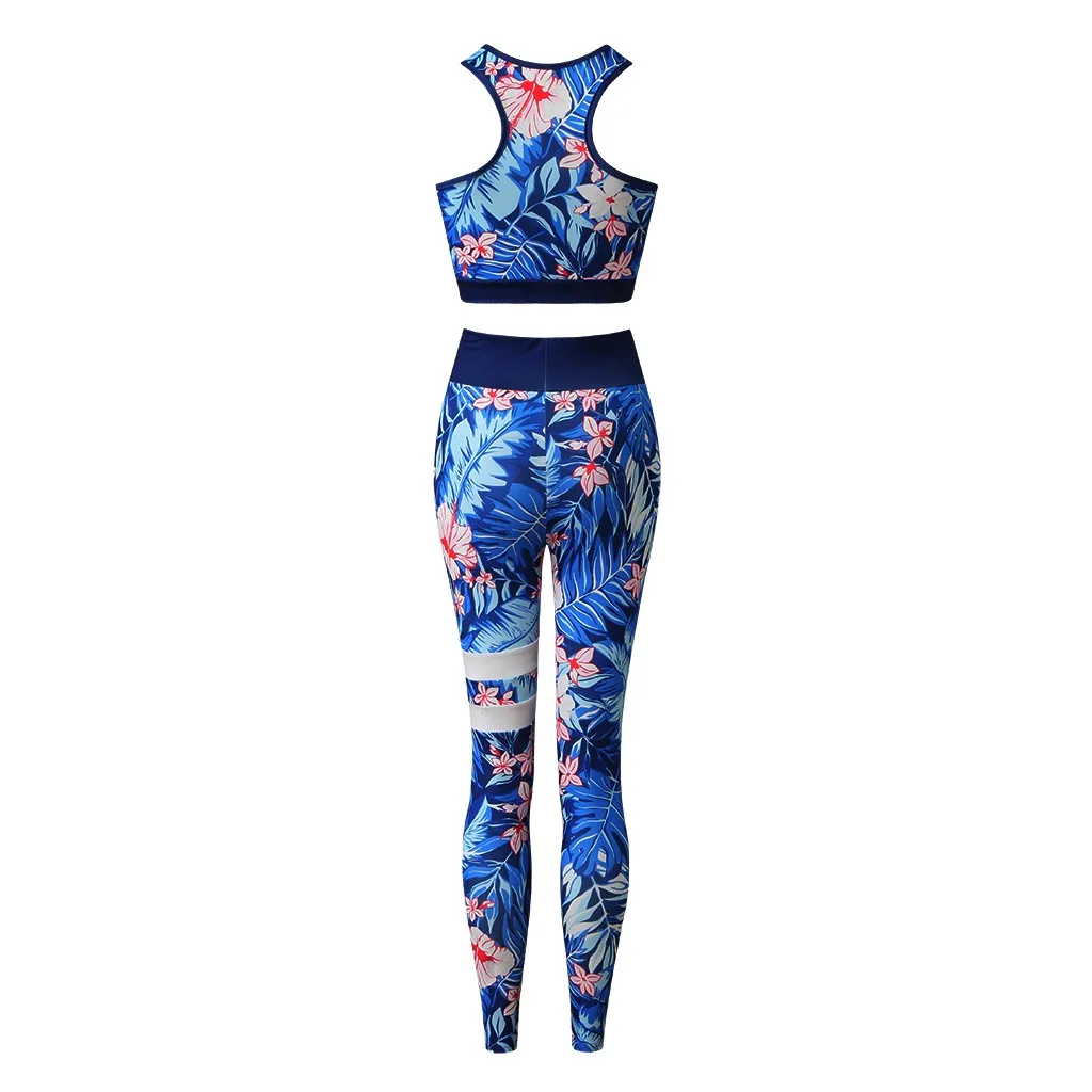 

2 Piece Set Women Yoga Set Print High Waist Hip Bottom Pants Running Fitness Yoga Gym Workout Ropa Deportiva Mujer Sportswear
